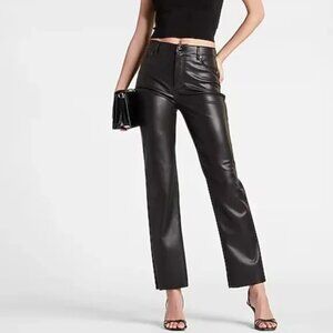 High-waisted leather straight pant